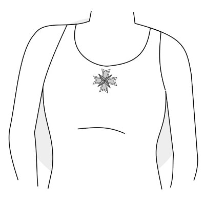 Brooche på brystet (midt i)